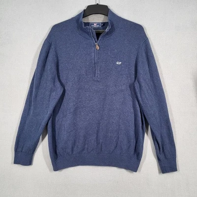 Vineyard Vines Sweater Mens XL Blue Quarter Zip With Cashmere Whale Logo - Image 1 of 4