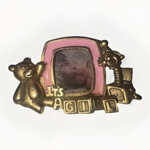 Gold & Pink Baby Girl Photo Frame Brooch 2.25” X 1.25” It’s A Girl Gender Reveal - Picture 1 of 2