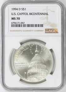 1994-D U.S. Capitol Bicentennial $1 Commemorative Dollar NGC MS70 - Picture 1 of 4