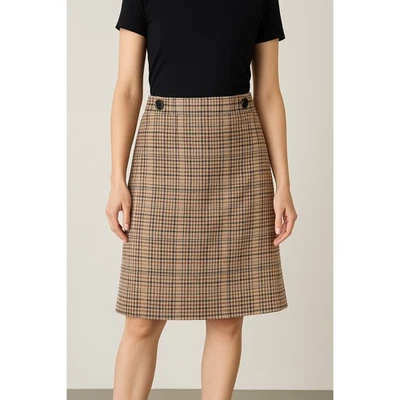 Saia Merona Feminina Xadrez Linha A Bronzeada Preta Detalhe de Botão Tamanho 8 Academia Preppy - Imagem 1 de 4