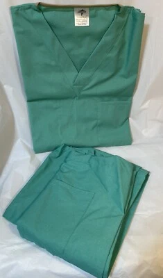 NEW!! 3XL AngelStat Reversible V-Neck Scrub TOP + BOTTOM Medline - JADE Green - - Image 1 of 4