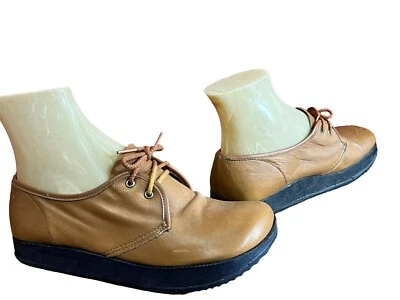 NOS 6.5 M  Vtg 70s Platform Shoe Earth Oxford Hippie Boho Caramel Brown Leather - Image 1 of 4