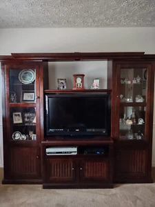 Lighted Entertainment Center TV Wall unit Cherrywood 75" high ,88" wide - Picture 1 of 3
