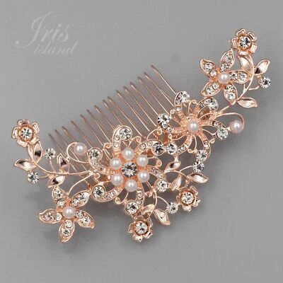 Bridal Hair Comb Pearl ROSE GOLD Crystal Headpiece Wedding Accessories 06515 Pin - Image 1 of 4