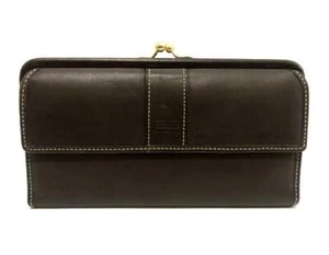 COACH CHOCOLATE BROWN LEATHER KISSLOCK TRIFOLD ENVELOPE PURSE BAG WALLET RARE! - Picture 1 of 1
