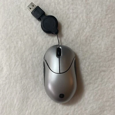 GE Retractable Corded Optical Mini Mouse #98094 Rev 2 Silver Tested & Works - Image 1 of 4