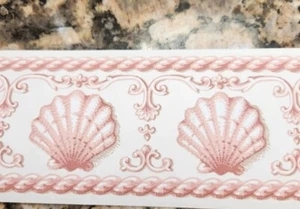 Wallpaper Border Coral Peach + Off White Shell Rope Chair Rail Mini 3" 556937 - Picture 1 of 2