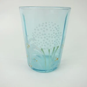 Antique Victorian Aqua Blue Glass Tumbler 4" Hand Painted Floral Enamel Bohemian - Picture 1 of 13