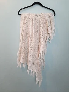 Ecru Cotton Crochet Fringe Card Tablecloth Boho Cottage Country Farmhouse 46" Sq - Picture 1 of 6
