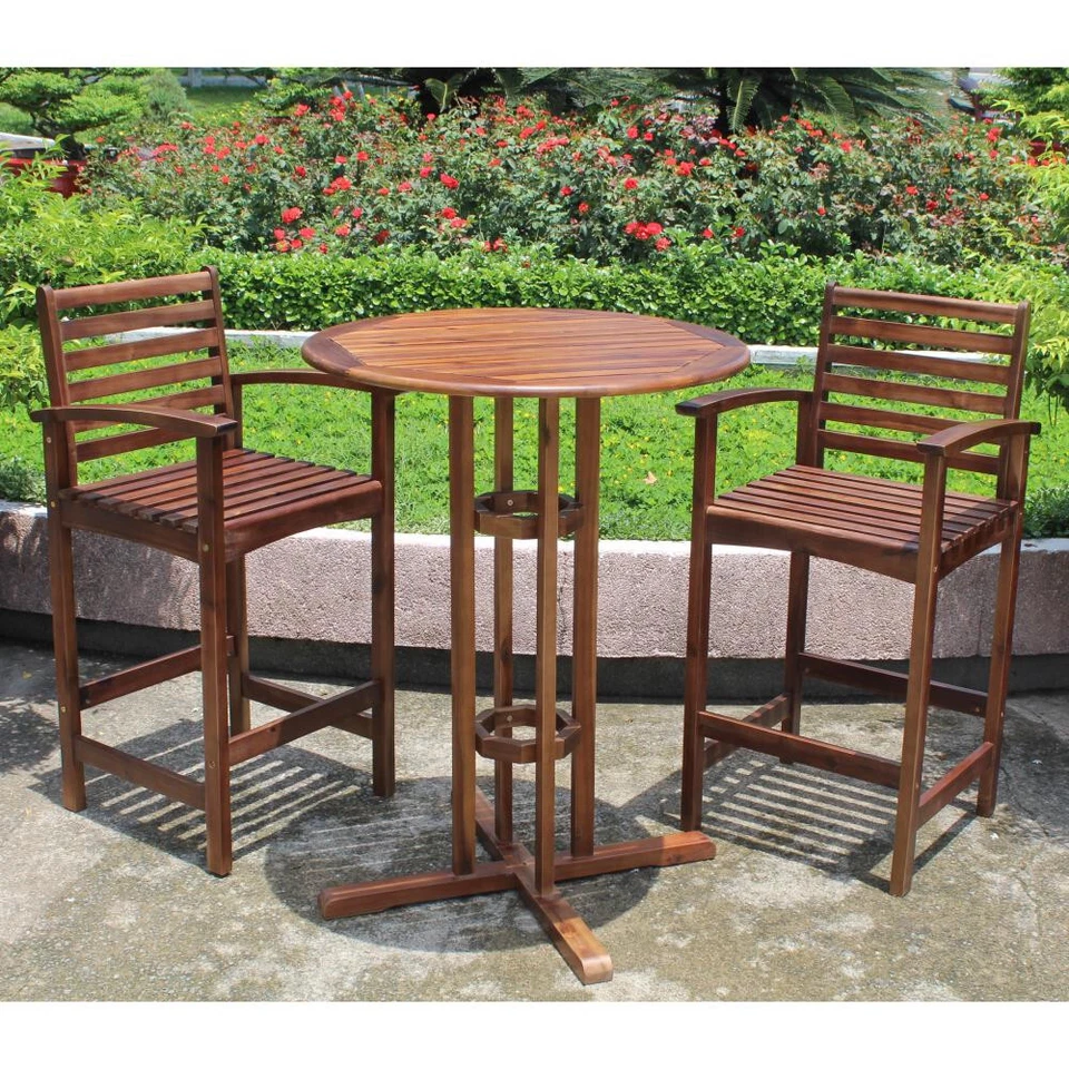 Hialeah Acacia Wood 3-Piece Bar Height Bistro Set - Image 1 of 1