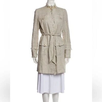 Gabardina Royal Underground de lino con chaqueta plisada con cuentas con cinturón talla M Foto 1 de 4