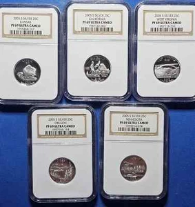 Juego de 5 monedas de plata a prueba de cuarto de dólar 2005-S 25C PF69UCAM NGC - Imagen 1 de 2