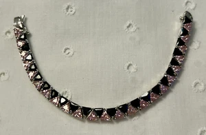 Sterling Silver Trillion Cut Black & Pink Tennis Bracelet - Picture 1 of 9
