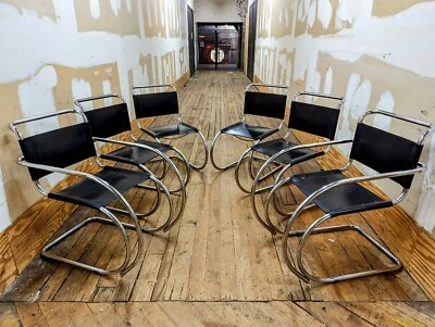 Sillas Bauhaus vintage 83/85 Mies Van Der Rohe MR10/MR20 cuero Knoll y cromo Foto 1 de 4