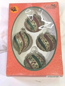 Adornos transparentes de vidrio de Navidad Krebs rojo verde dorado 3 rondas 1 lágrima EE. UU. - Imagen 1 de 7