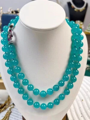 Collar de cuentas redondas de piedras preciosas amazonita verde hielo natural 9 mm AAAA Foto 1 de 4