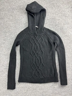 Suéter de lana merino Athleta Cold Spell para mujer XS negro con capucha pulóver cable Foto 1 de 4
