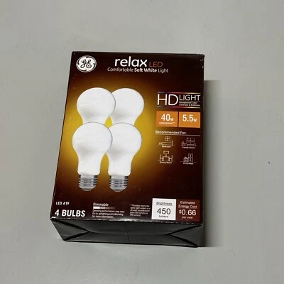 GE 93129437 HD LED Light Bulbs, Soft White, 5.5 Watt, 450 Lumens, 4 Bulbs-Tested - Image 1 of 4