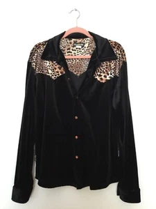 80s BC Ethics Cheetah Print Velour Pearl Button Western Club Punk Rock Shirt L - Picture 1 of 6