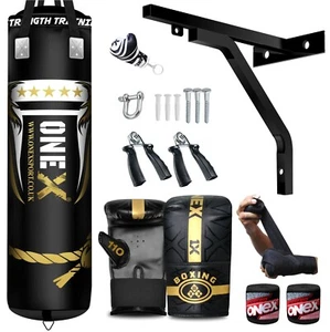 Punch Bag 5ft Filled Heavy Punch Bag and Gloves Set Straps Kickboxing Set - Picture 1 of 18