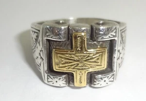 Anello croce uomo KONSTANTINO argento sterling 925 oro giallo 18 carati 750 misura 10,25 - Foto 1 di 8