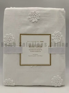 Pottery Barn Teen Helena Flower Eyelet Cotton Duvet White Full Queen #F56B - Picture 1 of 3