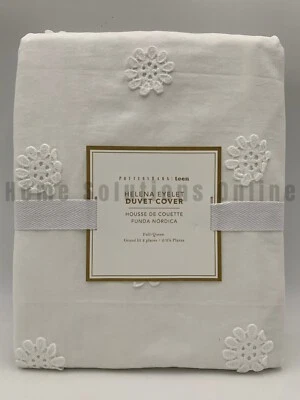 Edredón de algodón Pottery Barn Teen Helena con ojales de flor blanco Full Queen #F56B Foto 1 de 3