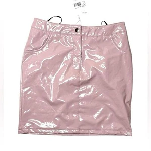 missguided mini skirt Glossy pink patent Leather vinyl 6 kwaii harajuku - Picture 1 of 7