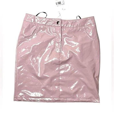 missguided 迷你半身裙 光面粉色漆皮 乙烯基 6 kwaii 原宿 — 第 1/4 张图片