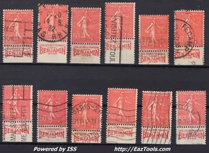 FRANCE 12 SEMEUSE N° 199 AVEC BANDELETTE PUB BENJAMIN AVEC OBLITERATION - Picture 1 of 2