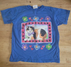 Blue Kitty Kitten Calico Cat Tee Shirt Youth size 7/8 100 % Cotton USA - Picture 1 of 5