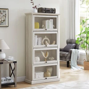 4-Tier Kitchen Storage Cabinet, Floor Standing Storage Cabinet Glass Display - Picture 1 of 15