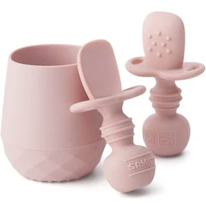 3 PCS Silicone Baby Utensils Self-Feeding Spoons Tiny Training Cup 6M+ - Picture 1 of 8