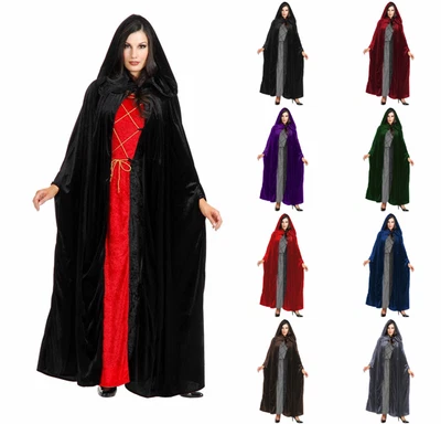 ADULT VELVET HOODED CLOAK KING QUEEN RENAISSANCE MEDIEVAL COSTUME CAPE ROBE 52" - Image 1 of 2