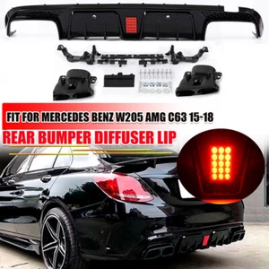 B STYLE BUMPER DIFFUSER + BLACK EXHAUST TIPS FOR 15-21 BENZ W205 C63 C43 SEDAN - Picture 1 of 11