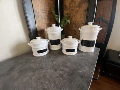 Наборы канистр для гнездования для кухни набор из 4 герметичных белых фермерских канистр... - Изображение 1 из 2