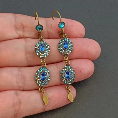 Pendientes Michal Negrin Largos Cristal Azul Cuelgan Art Deco Renacimiento Victoriano De Colección Foto 1 de 4