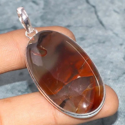 Кулон ручной работы из агата с серебряным покрытием 925 пробы этнический подарок 2,2 дюйма GW - Изображение 1 из 3