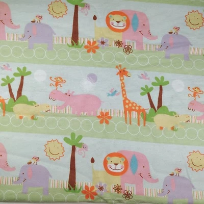 Flannel Fabric 2 Yards 42" Wide Zoo Animals Baby Print Light Blue Pink Orange - Image 1 of 4