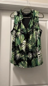 White House Black Market Tropical Ruffle Tie Neck Sleeveless Top Large - Picture 1 of 5