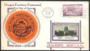 Oregon Territory #783 FDC First Day Cover, Linprint Cachet, Lewiston, Idaho 1936 - Picture 1 of 2