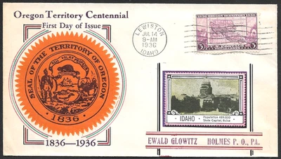 Oregon Territory #783 FDC First Day Cover, Linprint Cachet, Lewiston, Idaho 1936 - Image 1 of 2