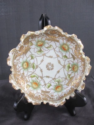 Antiguo Cuenco Morimura Nipón Hecho en Japón 1891-1921 Festoneado Elevado Oro Rollo Foto 1 de 4