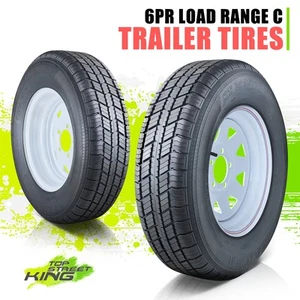 2x Steel 5 x 114.3 Bolt Rim Wheel ST205/75R14 6-Ply Load Range C Trailer Tires - Picture 1 of 8