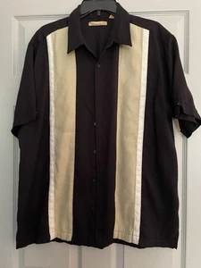 The Havanera Co Mens XL Black Tan Button Up Cigar Lounge Shirt Embroidery - Picture 1 of 6