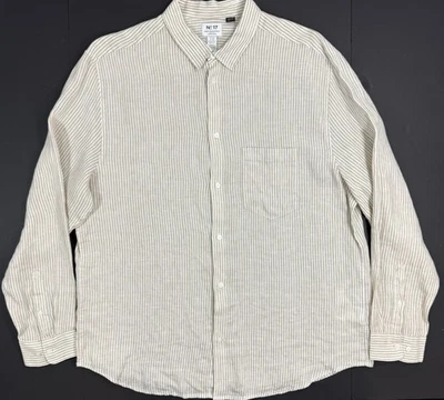No17 H&M Essentials Mens Shirt Size 2XL Linen Long Sleeve Striped Button Down - Image 1 of 4