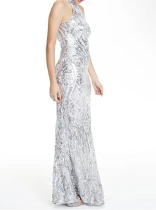 Vestido de noche halter con lentejuelas plateadas B Darlin talla 5/6 espalda abierta - Imagen 1 de 9