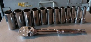 SNAP ON 13 PC 1/2" DRIVE 6 PT SAE   DEEP SOCKET SET( INCL. RATCHET) 3/8-1-1/8"  - Picture 1 of 13