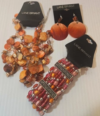 Juego de collar, pulsera y pendiente de cuentas concha naranja LANE BRYANT NUEVO con etiquetas Foto 1 de 4