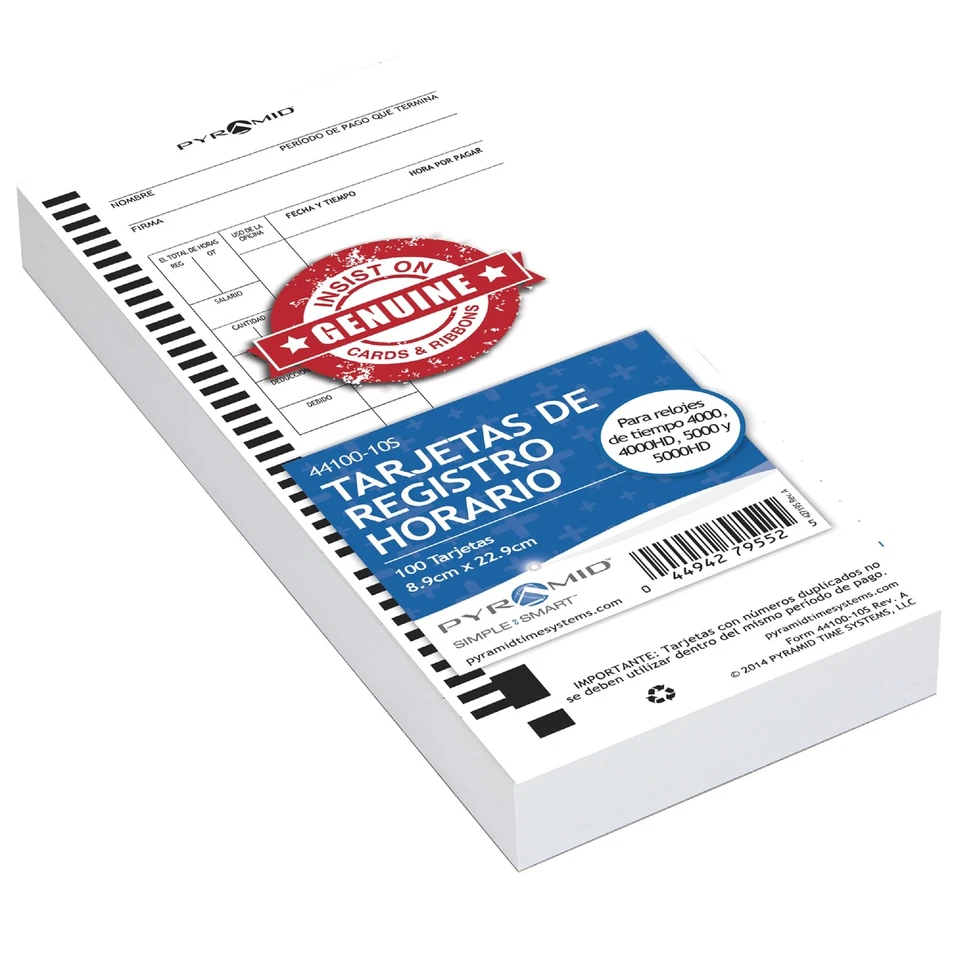 Pyramid Time Systems, 44100-10S, Spanish Time Cards for 4000, 4000HD, 4000Pro, - Image 1 of 1